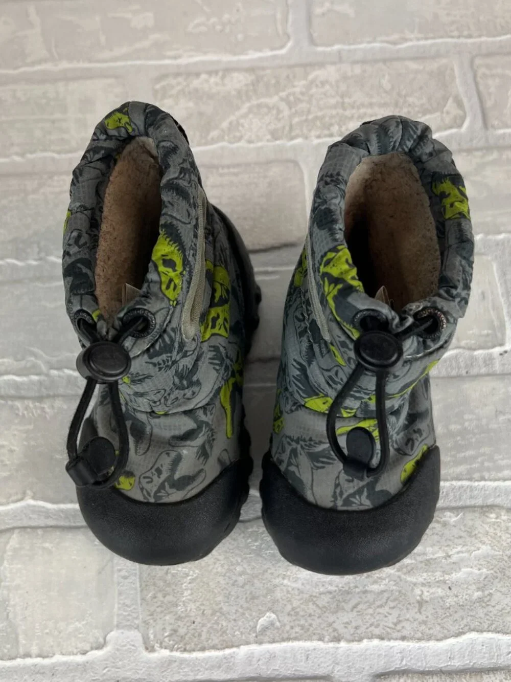 Bogs B-Moc Snow Boots Infant 7 Gray Green Dinosaurs Dinos Waterproof Fur Lined